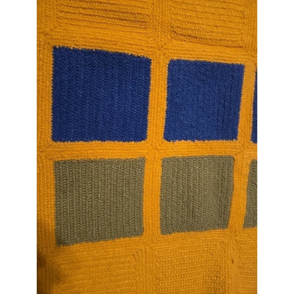 Vintage Crochet Afghan Throw Blanket Handmade 65x36 Yellow Blue Green 1966